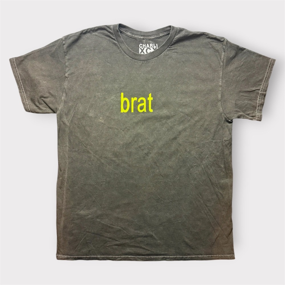 Charli XCX Brat T-Shirt Medium Gray Lime Green Official Album Merch Crew Neck
